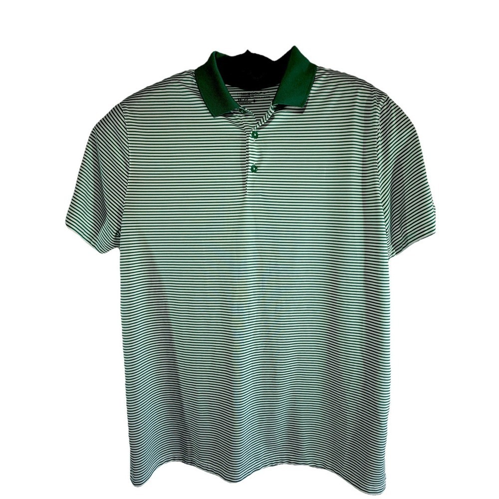 Nike Golf Dri-Fit Polo Shirt Men's M Green White Stripe Performance Short Sleeve